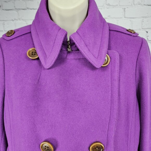 J.Crew Purple 100% Wool Insulated Brown Buttoned Collared Pea Coat Medium M - Picture 7 of 13